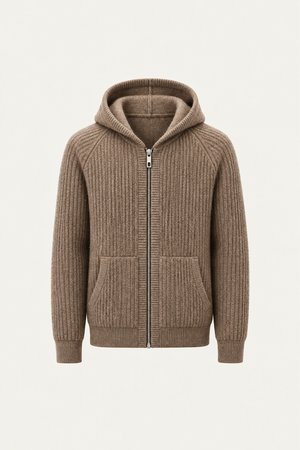 Velani Wool Hooded Zip Knit Brown
