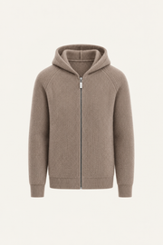 Zelano Wool Hooded Zip Knit Brown