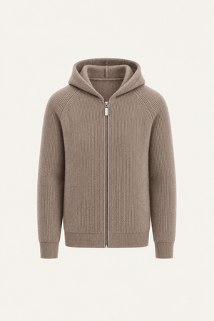 Zelano Wool Hooded Zip Knit Brown
