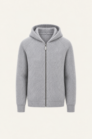 Zelano Wool Hooded Zip Up Light Grey