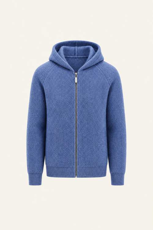 Zelano Wool Hooded Zip Up Blue