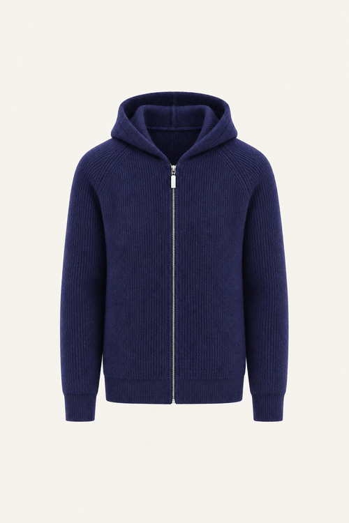 Zelano Wool Hooded Zip Up Navy