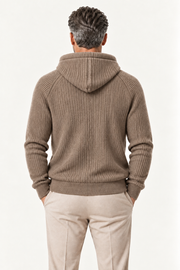 Zelano Wool Hooded Zip Knit Brown