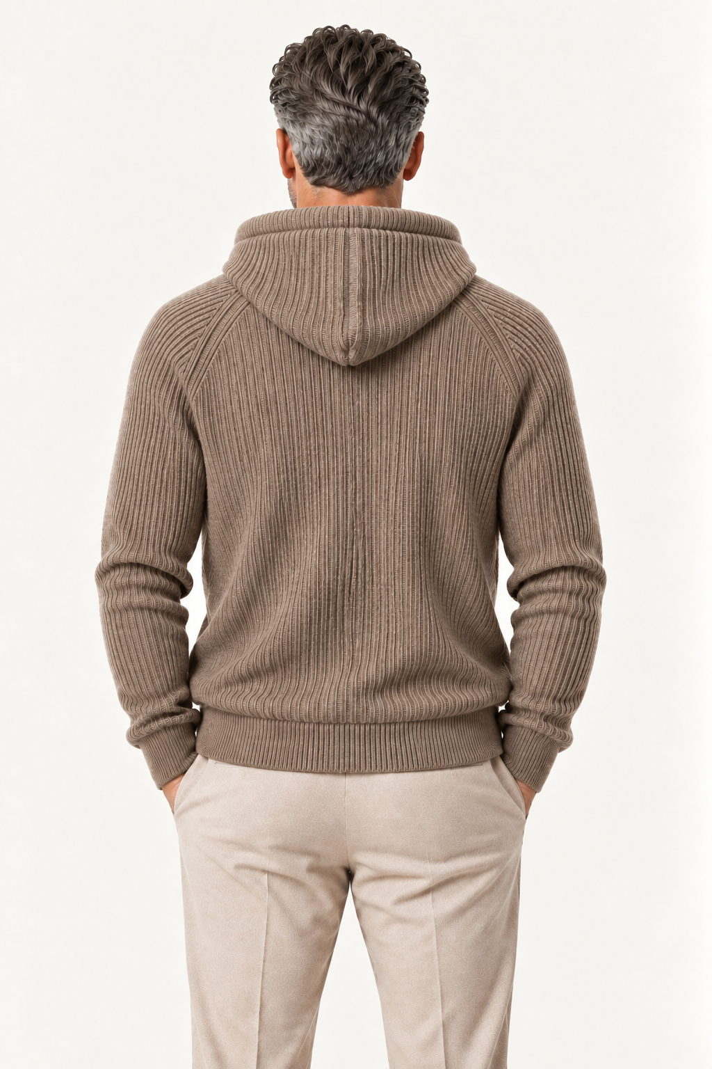 Zelano Wool Hooded Zip Knit Brown
