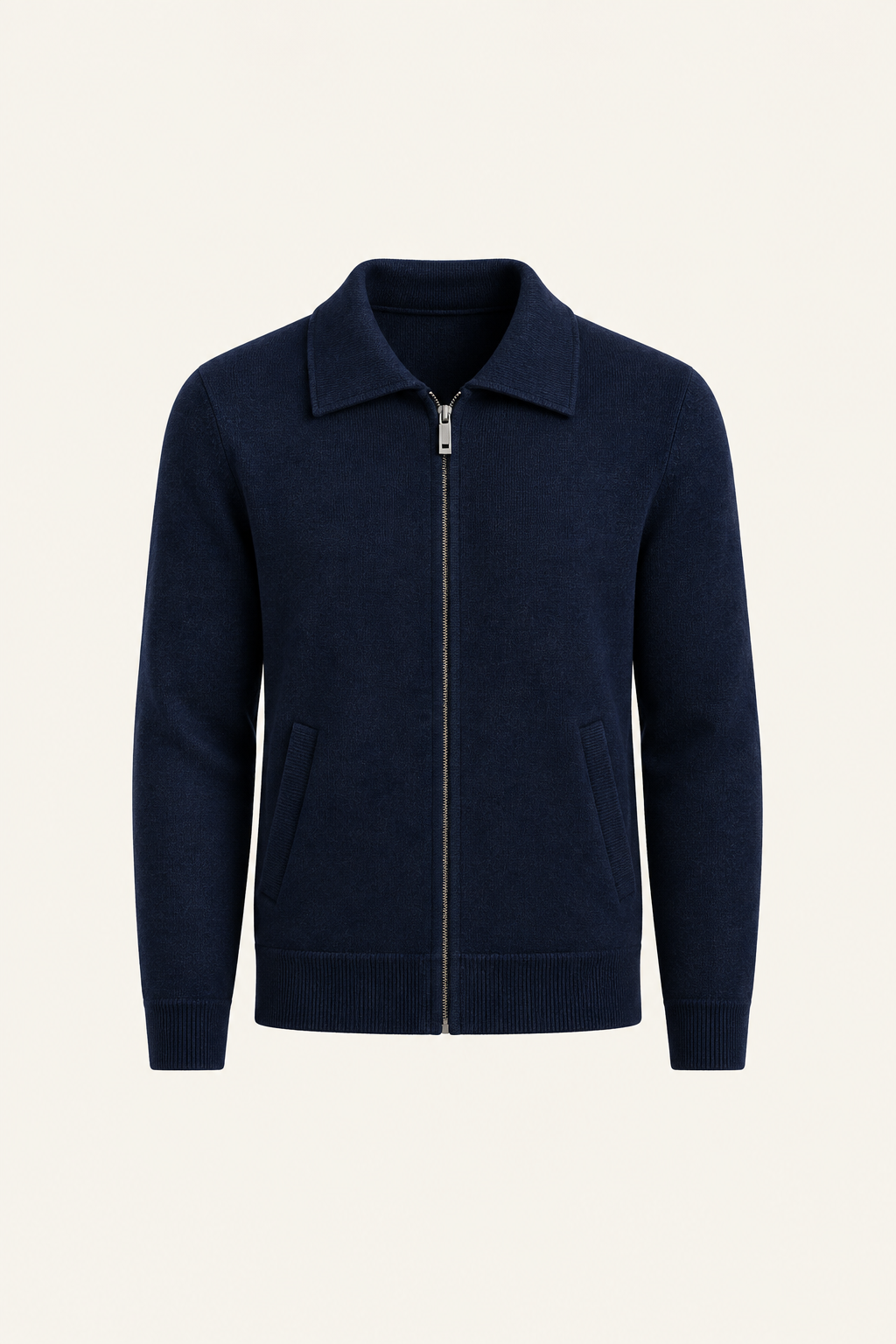 Teravo Wool Knitted Polo Cardigan Navy