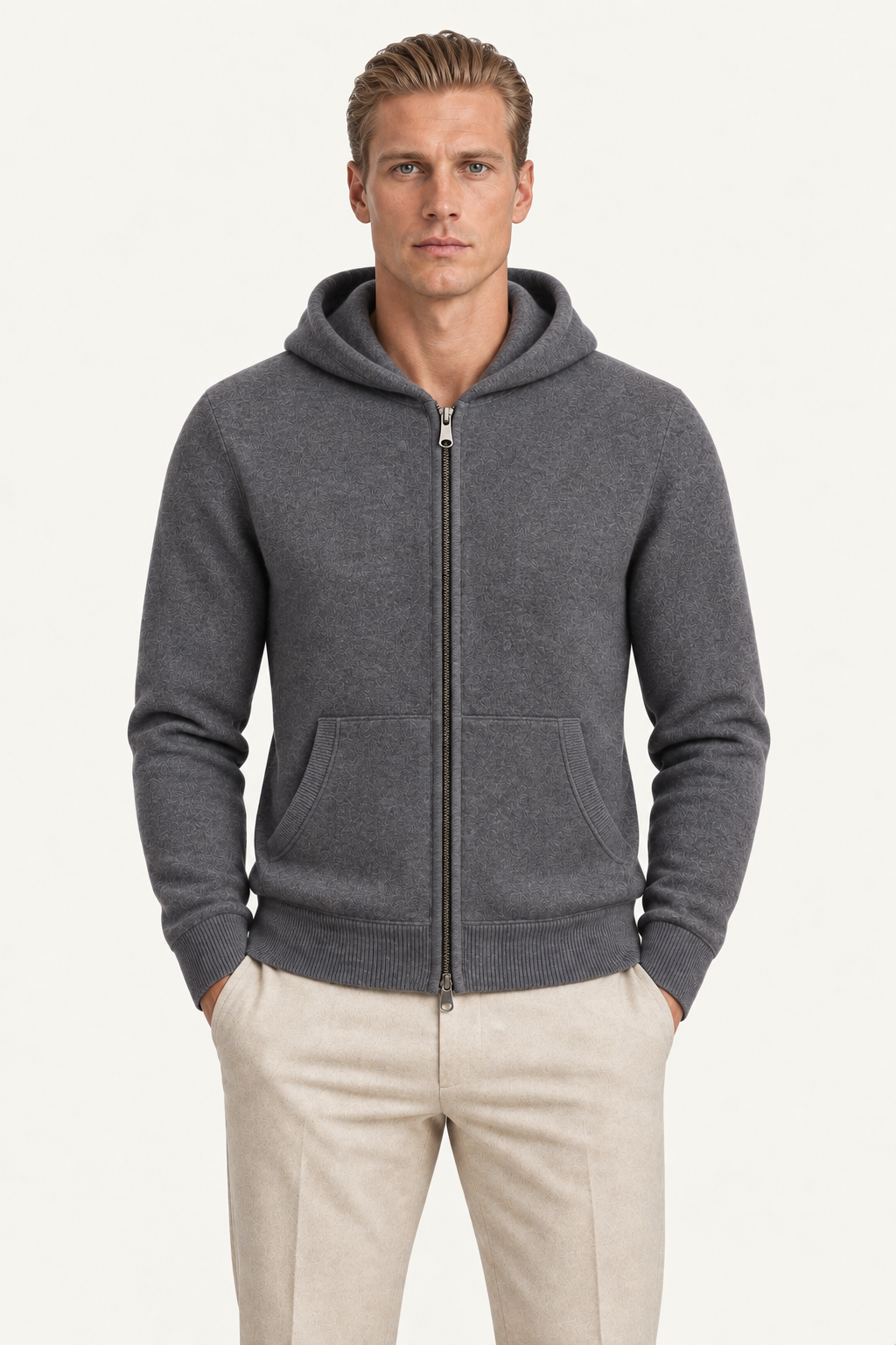 Tonari Wool Hooded Zip Dark Grey