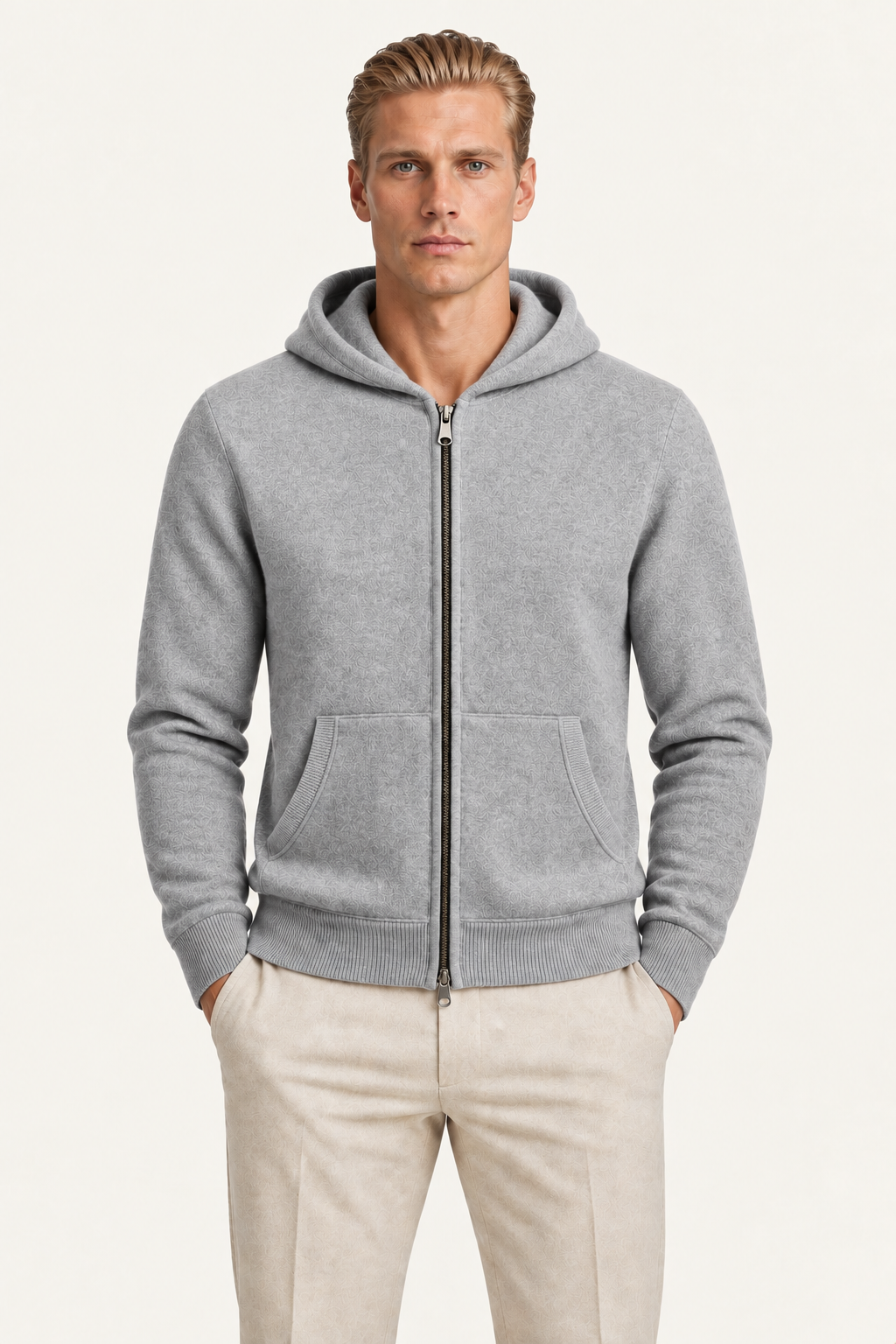 Tonari Wool Hooded Zip Grey