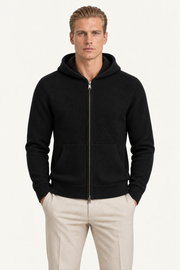 Tonari Wool Hooded Zip Black