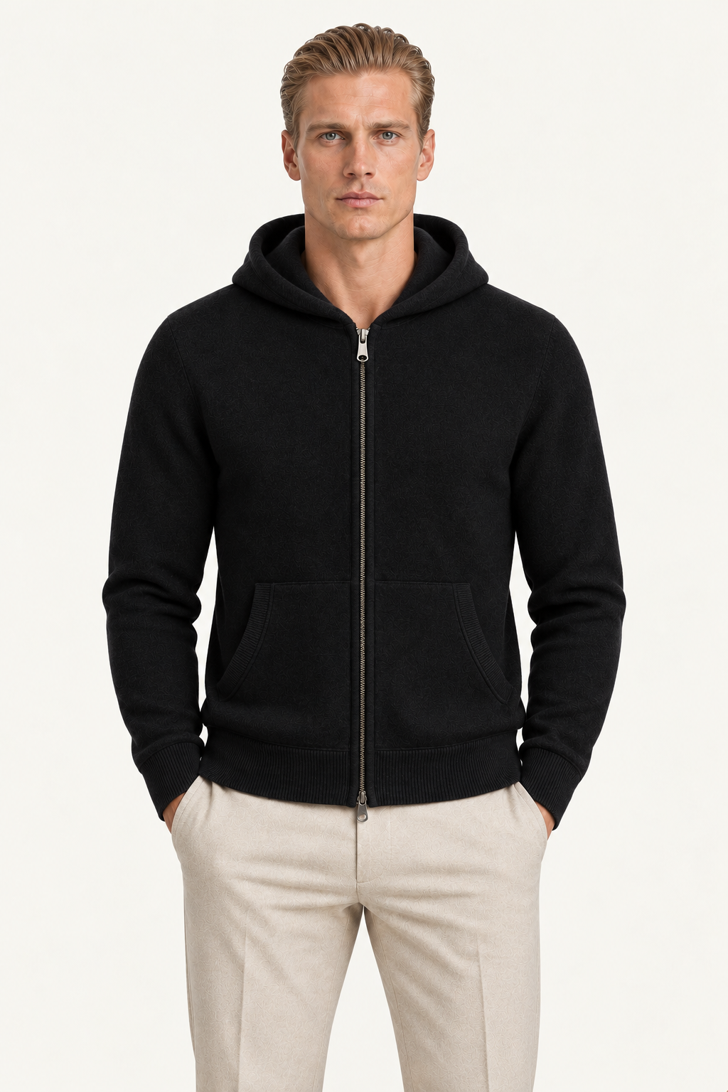 Tonari Wool Hooded Zip Black