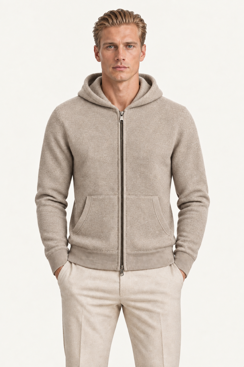 Tonari Wool Hooded Zip Beige