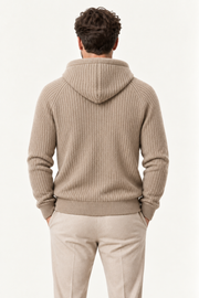 Velani Wool Hooded Zip Knit Beige