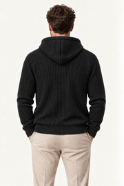 Velani Wool Hooded Zip Knit Black