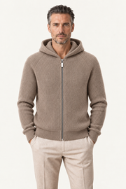 Zelano Wool Hooded Zip Knit Brown