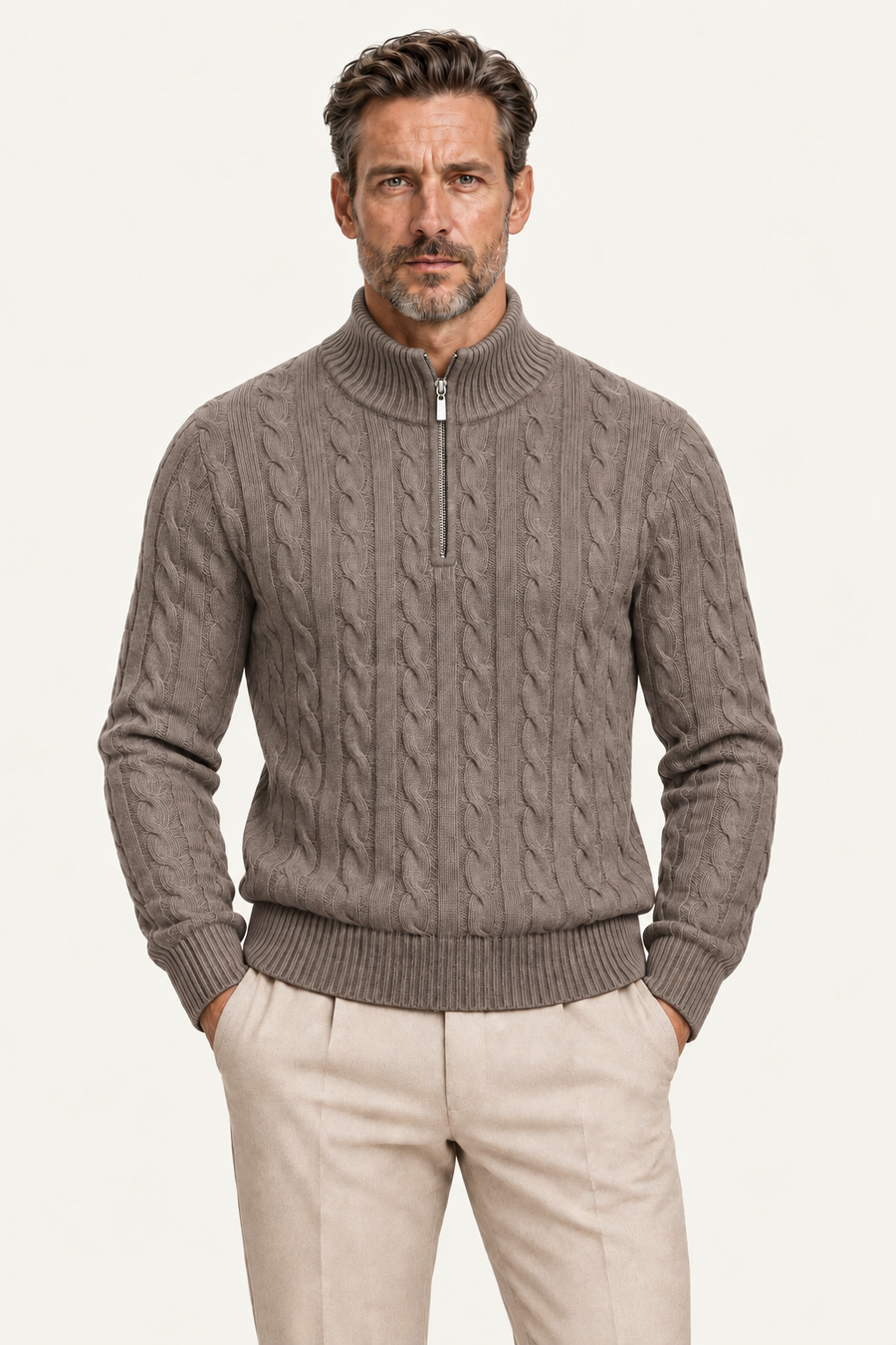 Seviro Australian Wool Cable Knit Taupe