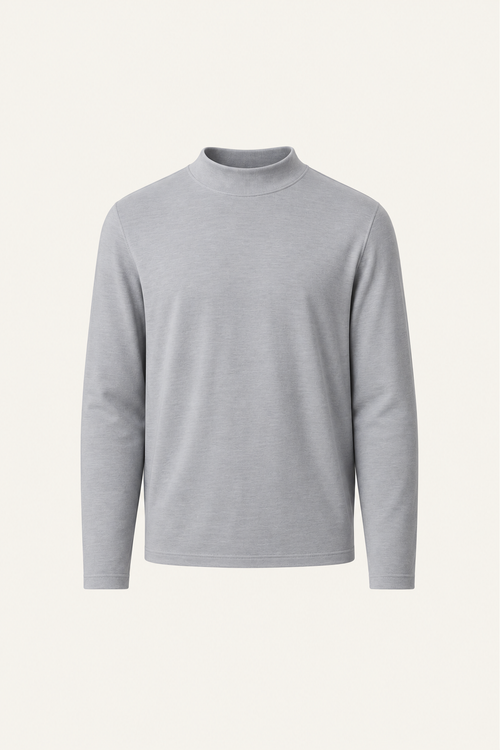 Finero Merino Mock Neck Tee Light Grey