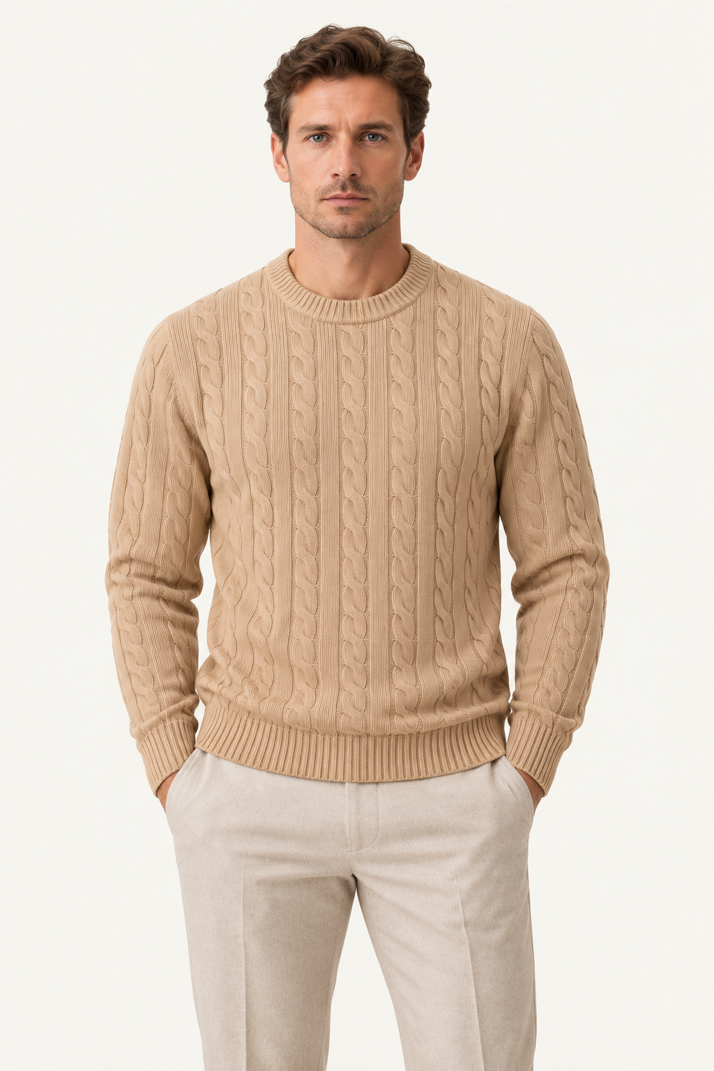 Velaro Cable Knit Crewneck Beige