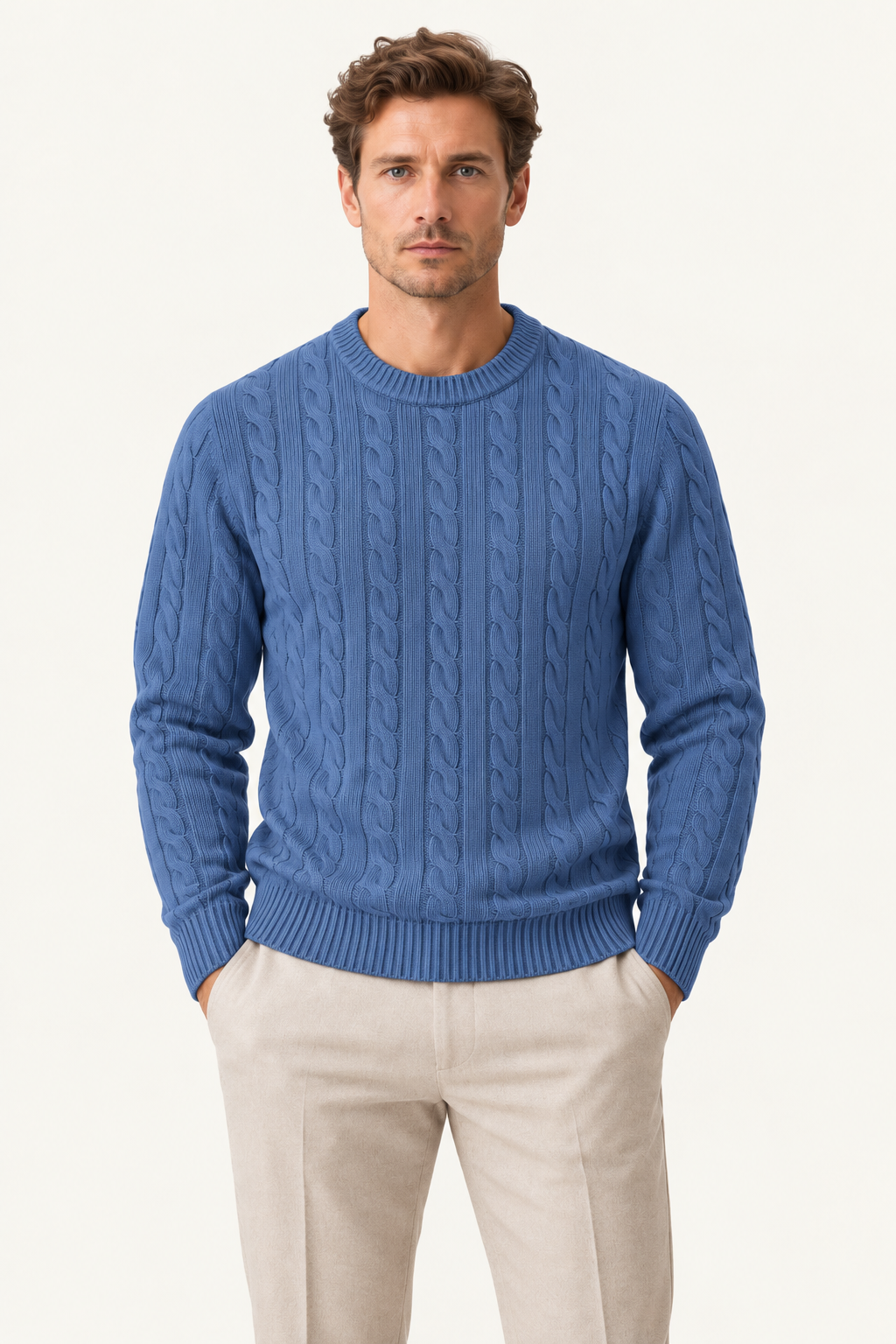 Velaro Cable Knit Crewneck Blue