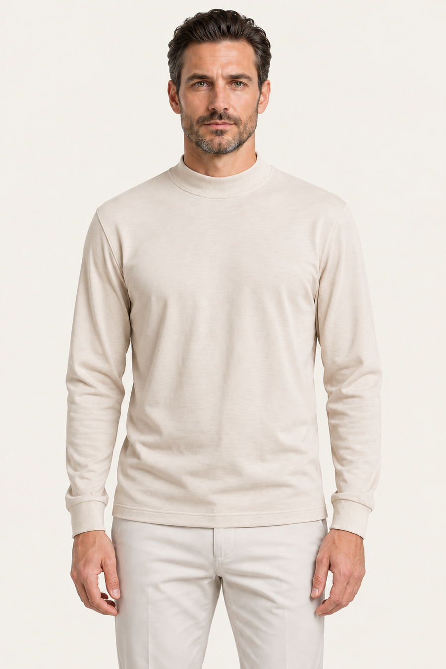 Finero Merino Mock Neck Tee Ivory
