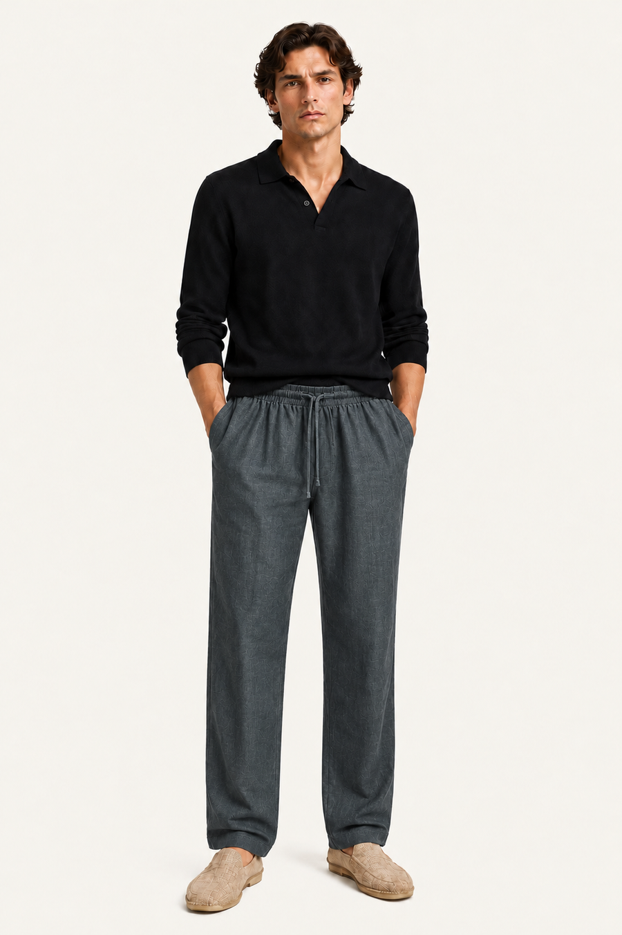 Pinaro Linen Trousers Charcoal-Green