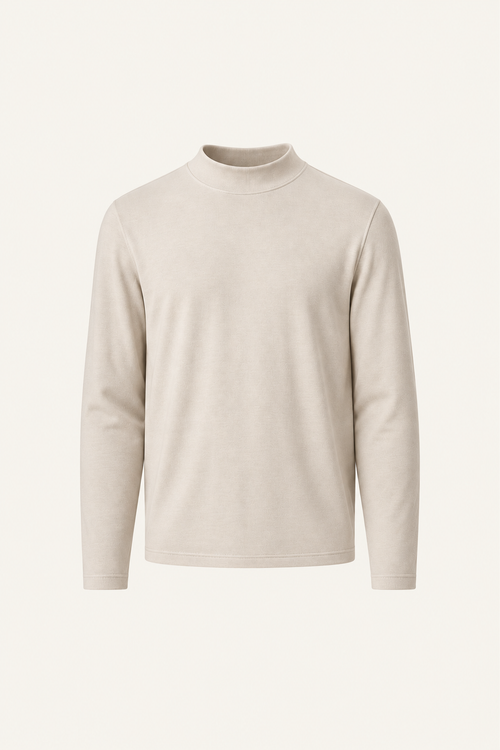 Finero Merino Mock Neck Tee Ivory
