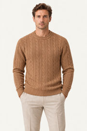 Velaro Cable Knit Crewneck Brown