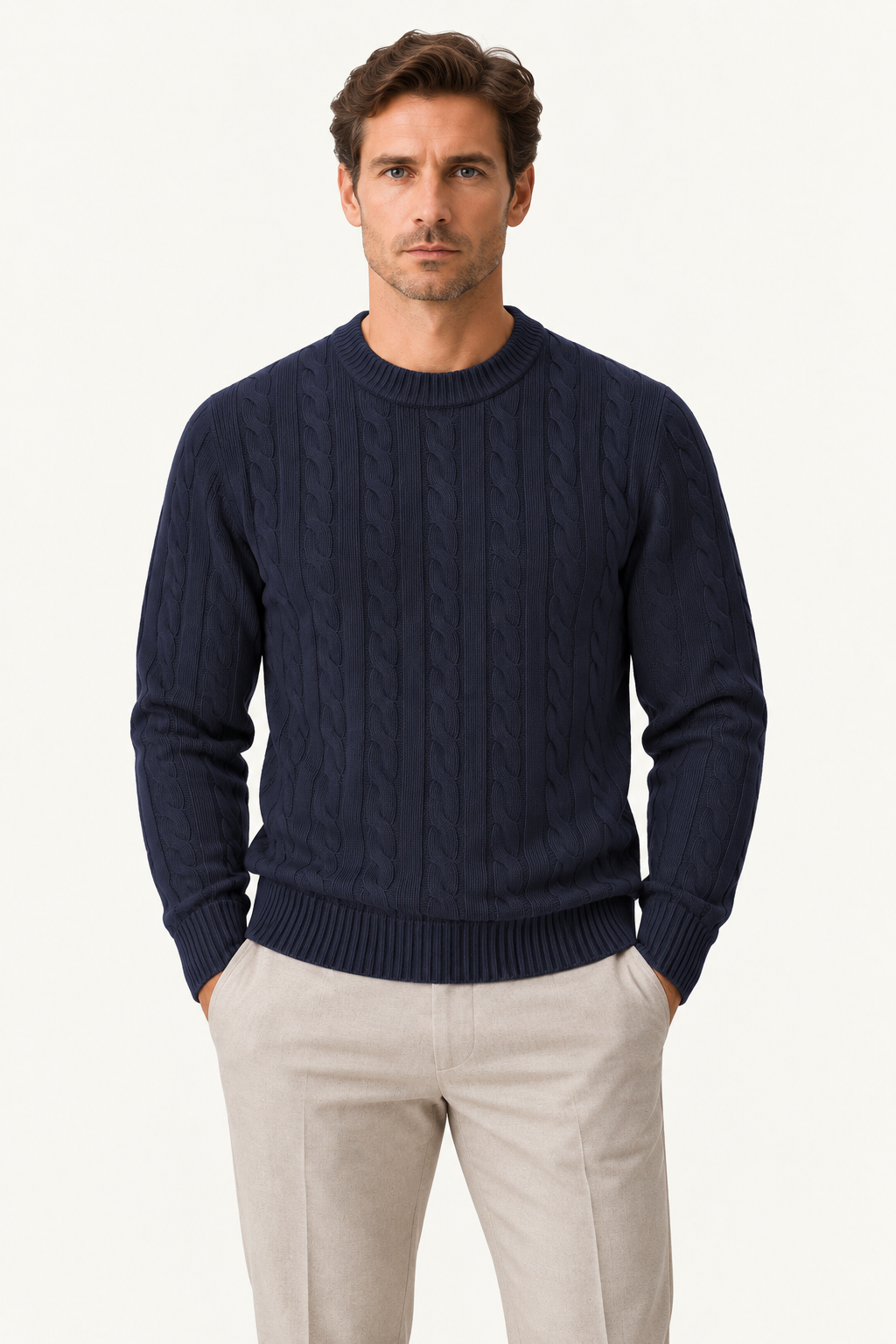 Velaro Cable Knit Crewneck Navy