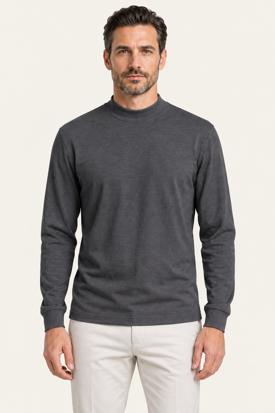 Finero Merino Mock Neck Tee Dark Grey