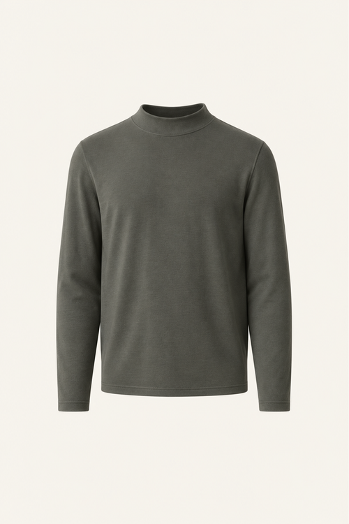 Finero Merino Mock Neck Tee Olive