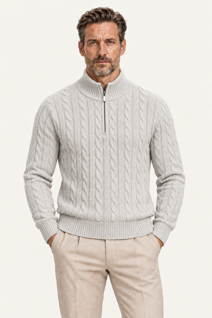 Seviro Australian Wool Cable Knit Light Grey