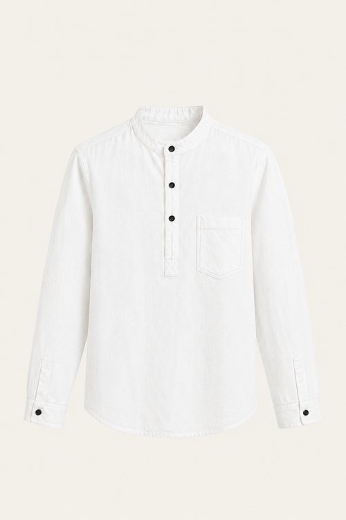 Gavero Cotton Quarter Shirt White