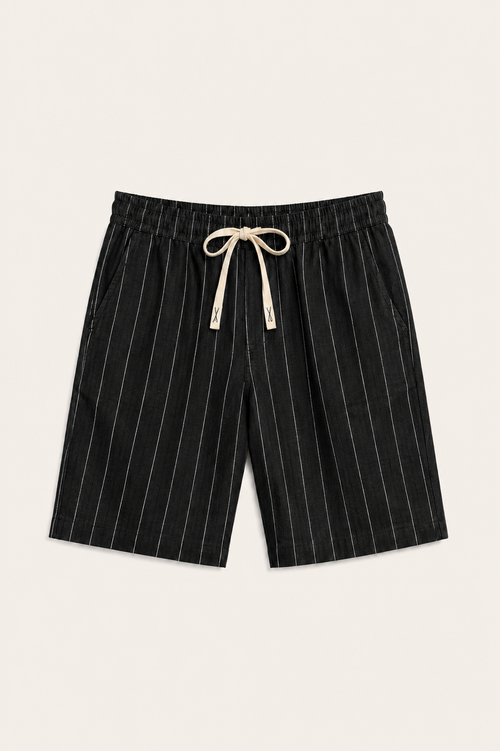 Nerivo Linen Striped Short Black