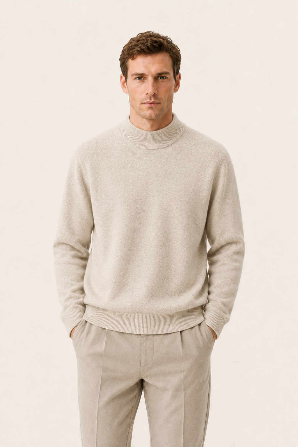 Aurelio Cashmere Mock Neck Sand