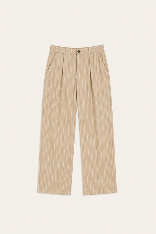 Borelo Linen Striped Trousers Khaki