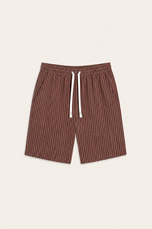 Lenaro Linen Striped Short Red-Brown