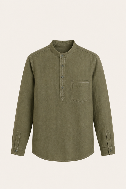 Gavero Cotton Quarter Shirt Green