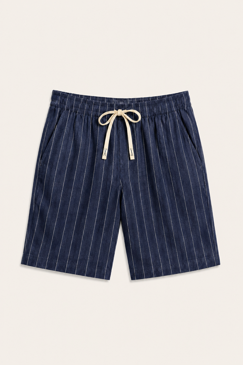 Nerivo Linen Striped Short Navy