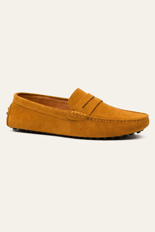 Suede Driver Loafers Caramel