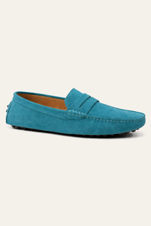 Suede Driver Loafers Turquoise
